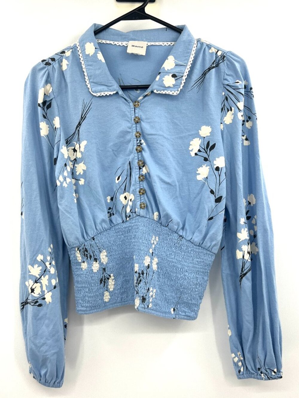 Anthropologie Maeve Blue Floral Cotton Top Women's XS